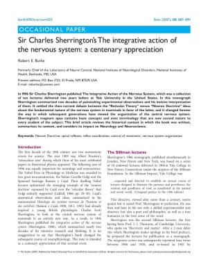 Sir Charles Sherrington'sthe Integrative Action of the Nervous System: a Centenary Appreciation