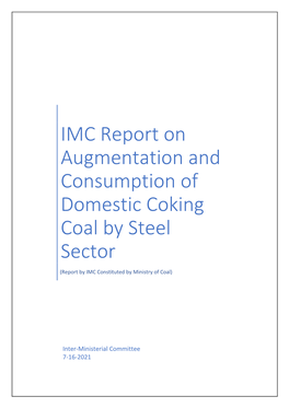 IMC Report on Augmentation and Consumption of Domestic Coking Coal by Steel Sector