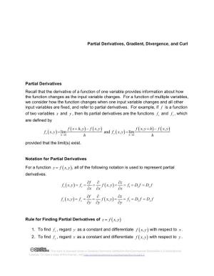 Partial Derivatives, Gradient, Divergence and Curl