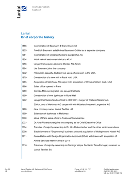 Lantal Brief Corporate History