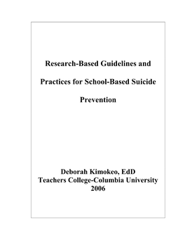 Research-Based Guidelines and Practices for School-Based Suicide