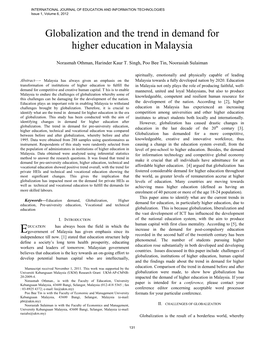 Globalization and the Trend in Demand for Higher Education in Malaysia
