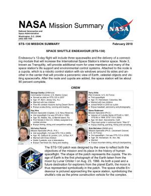 STS-130 MISSION SUMMARY February 2010
