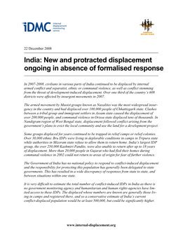 India: New and Protracted Displacement Ongoing in Absence of Formalised Response