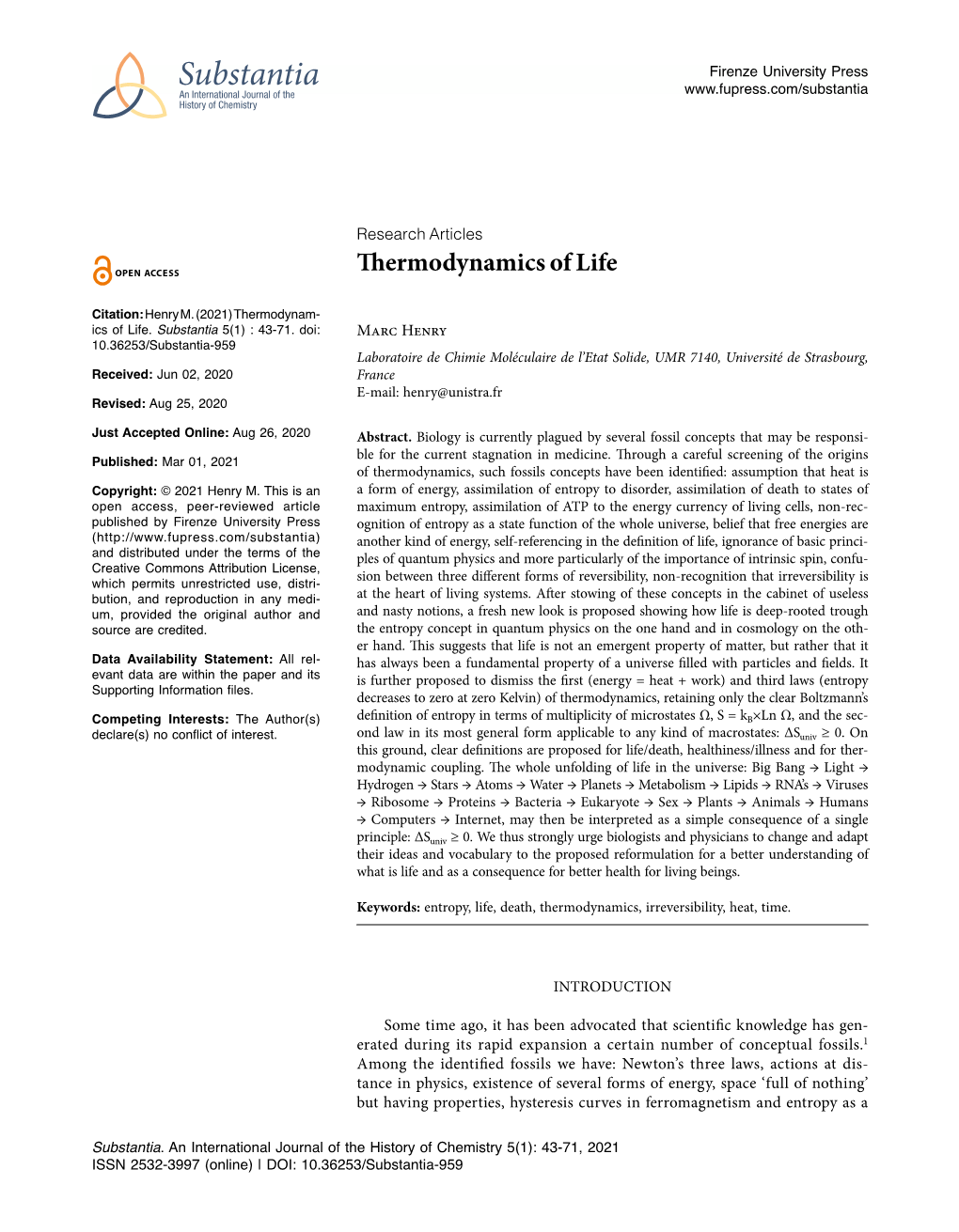 Thermodynamics of Life