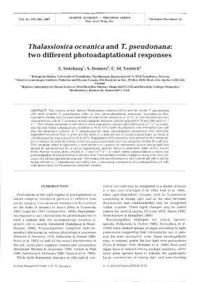 Thalassiosira Oceanica and T. Pseudonana: Two Different Photoadaptational Responses