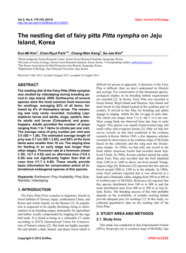 The Nestling Diet of Fairy Pitta Pitta Nympha on Jeju Island, Korea