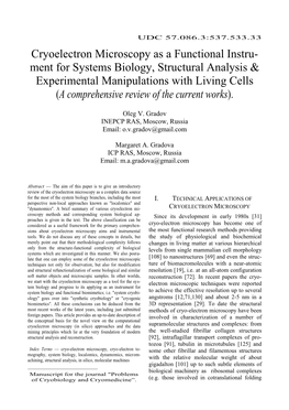 Cryoelectron Microscopy As a Functional Instru- Ment for Systems