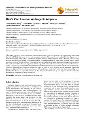 Hair's Zinc Level on Androgenic Alopecia