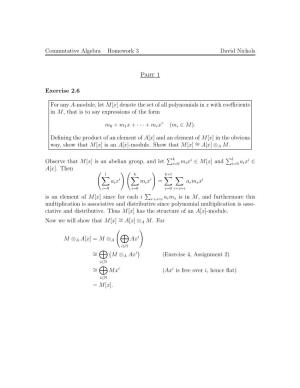Commutative Algebra – Homework 3 David Nichols Part 1 Exercise 2.6