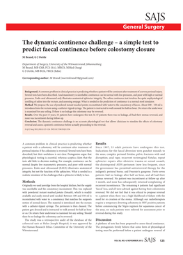A Simple Test to Predict Faecal Continence Before Colostomy Closure M Brand, G J Oettle