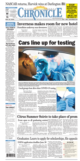 Cars Line up for Testing Now Sells Masks CITRUS PARK — Are You a Cool Cat Or Kitten? There’S Now a Coronavirus Mask out There for You