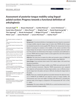 Assessment of Posterior Tongue Mobility Using Lingual‐Palatal Suction
