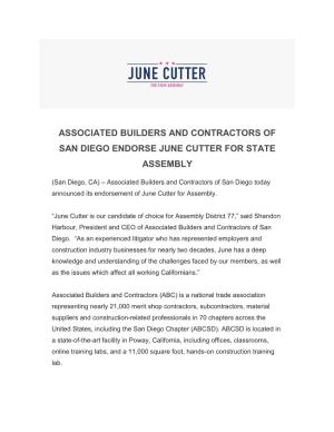 Associated Builders and Contractors of San Diego Endorse June Cutter for State Assembly