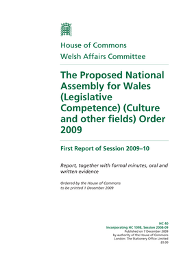 Legislative Competence) (Culture and Other Fields) Order 2009