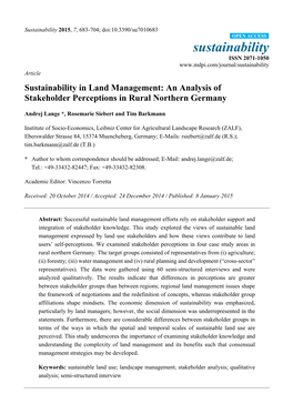 Sustainability in Land Management: an Analysis of Stakeholder Perceptions in Rural Northern Germany