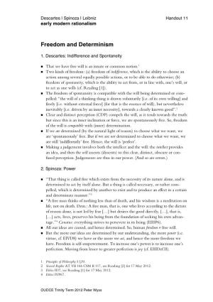 Handout 11, Freedom and Determinism