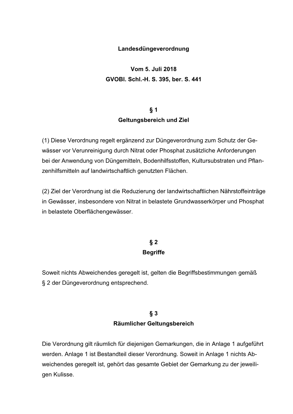 Landesdüngeverordnung Vom 5. Juli 2018 Gvobl. Schl