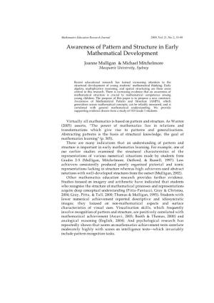 Awareness of Pattern and Structure in Early Mathematical Development