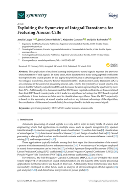 Exploiting the Symmetry of Integral Transforms for Featuring Anuran Calls