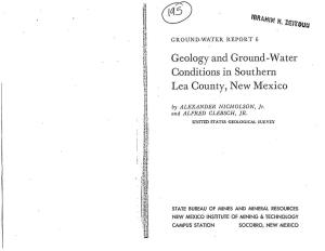 "Geology & Ground-Water Conditions in Southern Lea County, New