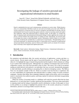 Investigating the Leakage of Sensitive Personal and Organisational Information in Email Headers