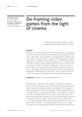 De-Framing Video Games from the Light of Cinema
