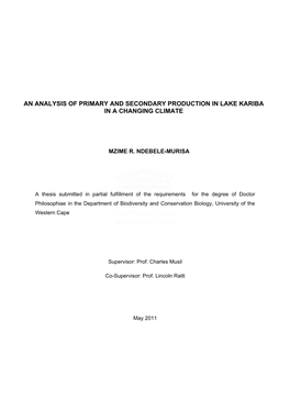 An Analysis of Primary and Secondary Production in Lake Kariba in a Changing Climate