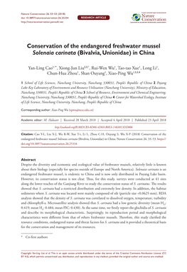 Conservation of the Endangered Freshwater Mussel Solenaia Carinata (Bivalvia, Unionidae) in China