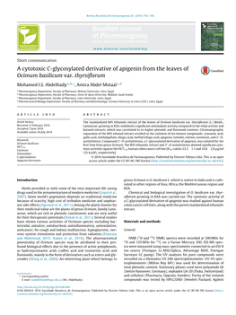 A Cytotoxic C-Glycosylated Derivative of Apigenin from the Leaves Of