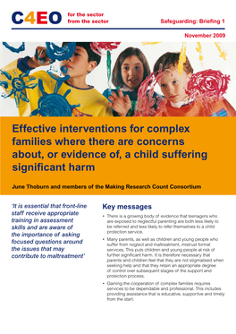 Effective Interventions for Complex Families Where There Are Concerns About, Or Evidence Of, a Child Suffering Significant Harm