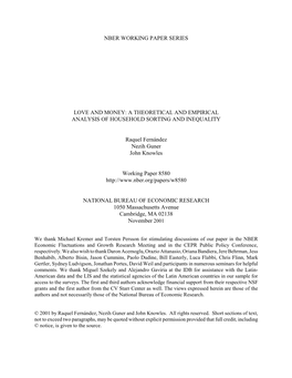 Nber Working Paper Series Love and Money