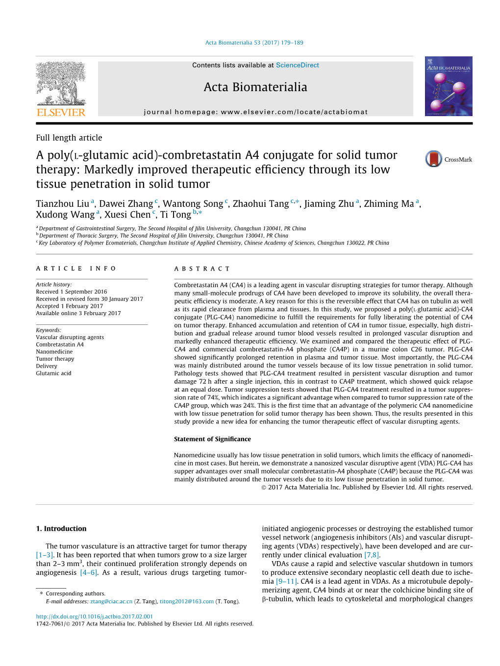 Combretastatin A4 Conjugate for Solid Tumor Therapy