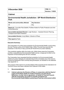 Environmental Health Jurisdiction: DP World Distribution Park