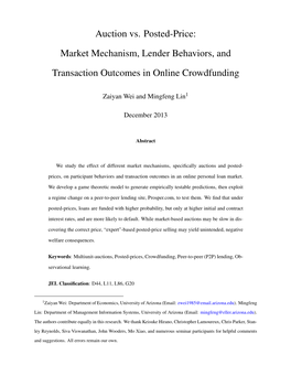 Auction Vs. Posted-Price: Market Mechanism, Lender Behaviors, and Transaction Outcomes in Online Crowdfunding