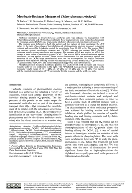 Metribuzin-Resistant Mutants of Chlamydomonas Reinhardii N