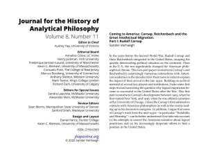 Carnap, Reichenbach and the Great Intellectual Migration. Part II: Hans Reichenbach.” Journal for the History of Analytical Philosophy 8(11): 24–47