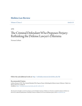 The Criminal Defendant Who Proposes Perjury: Rethinking the Defen