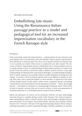 Embellishing Lute Music: Using the Renaissance Italian Passaggi