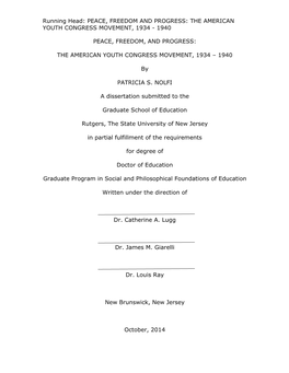 The American Youth Congress Movement, 1934 - 1940