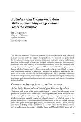 A Producer-Led Framework to Assess Water Sustainability in Agriculture: the NISA Example