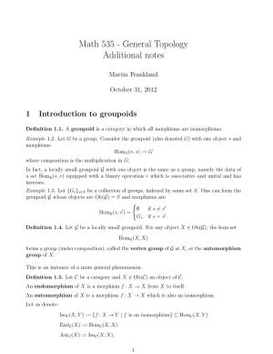 Math 535 - General Topology Additional Notes
