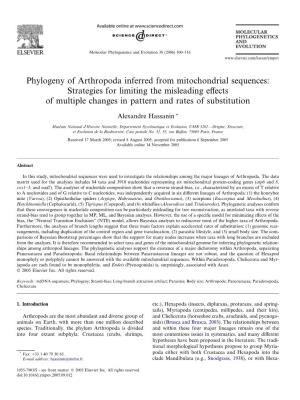 Phylogeny of Arthropoda Inferred from Mitochondrial Sequences: Strategies for Limiting the Misleading Eﬀects of Multiple Changes in Pattern and Rates of Substitution