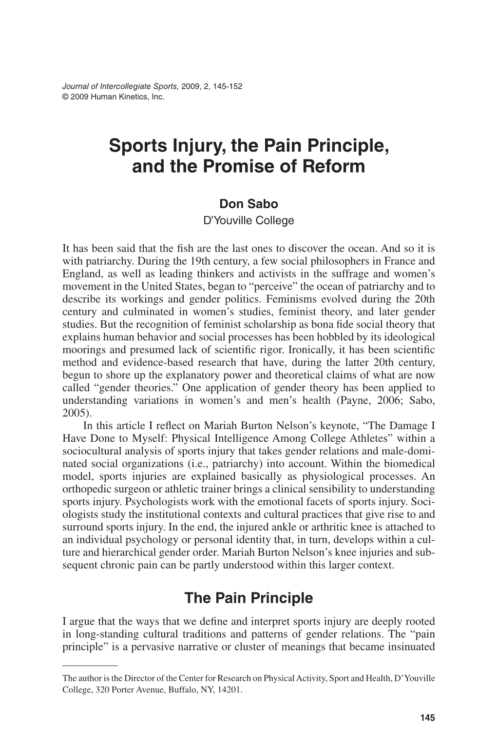 Sports Injury, the Pain Principle, and the Promise of Reform