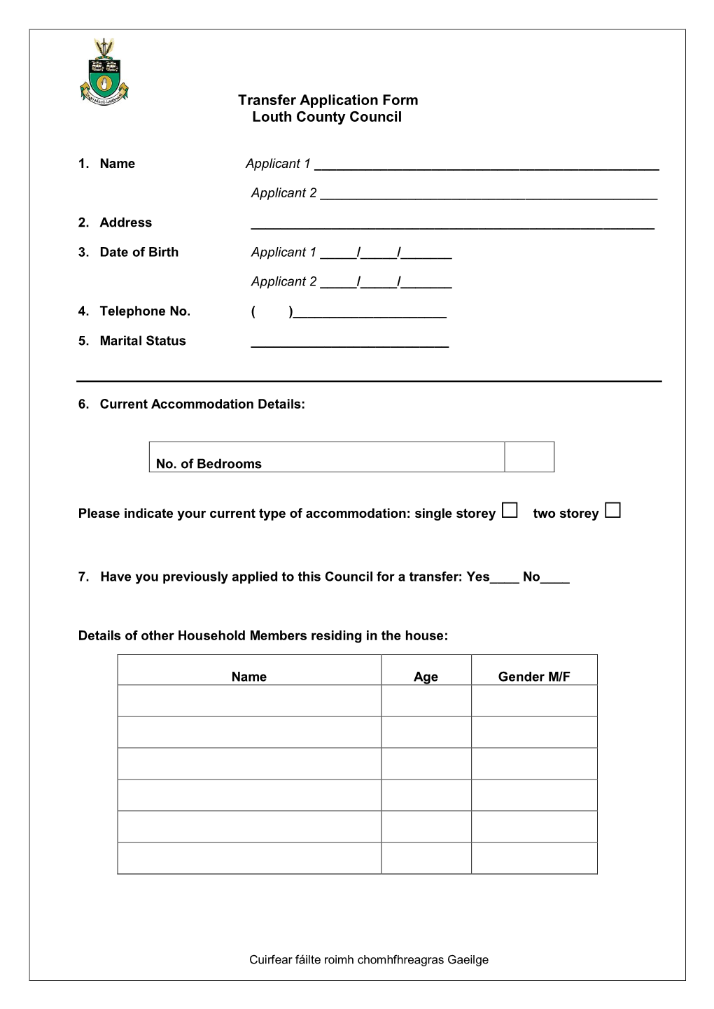 Transfer Application Form Louth County Council