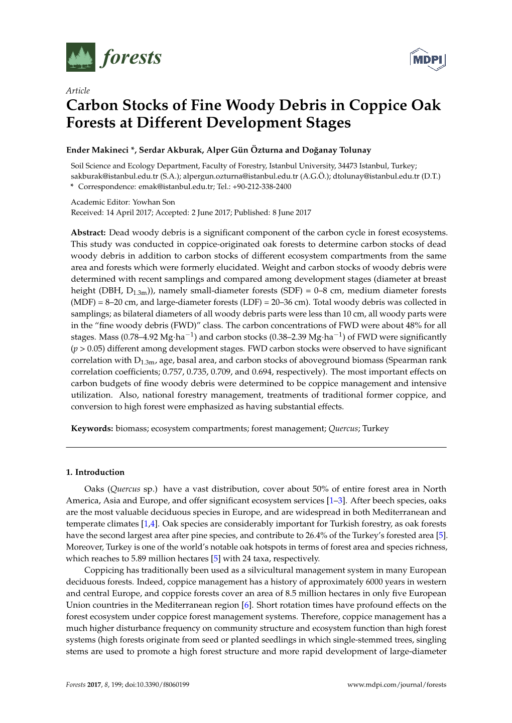 Carbon Stocks of Fine Woody Debris in Coppice Oak Forests at Different Development Stages