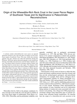 Origin of the Whewellite-Rich Rock Crust in the Lower Pecos Region of Southwest Texas and Its Signiﬁcance to Paleoclimate Reconstructions