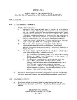 PUBLIC ADDRESS / INTERCOM SYSTEM (Filed Sub-Sub-Bid Required, Part of Sub-Bid Section 260001-ELECTRICAL)