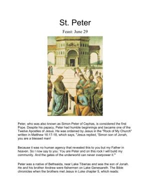St. Peter Feast: June 29