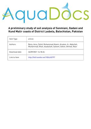 A Preliminary Study of Soil Analysis of Sonmiani, Gadani and Kund Malir Coasts of District Lasbela, Balochistan, Pakistan